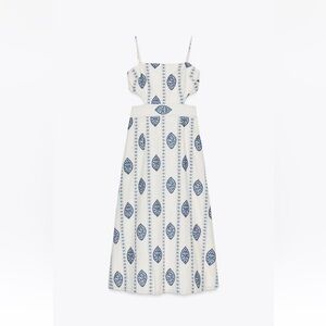 Zara cutout Blue and White Patterned Dress S